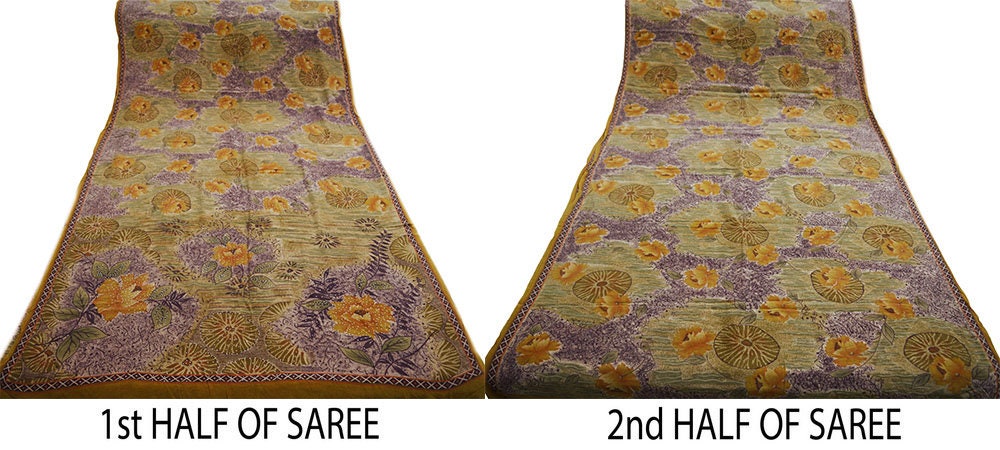 Indian Vintage Sari Multi Pure Crepe Silk Block Beaded Printed Saree 5yard Sewing Floral Soft Craft Fabric Wrap