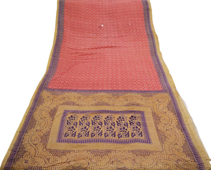 Indian Vintage Sari Pink & Beige Printed 100% Pure Cotton Saree Craft Soft Fabric 5Yard Sewing Sarong Wrap Floral