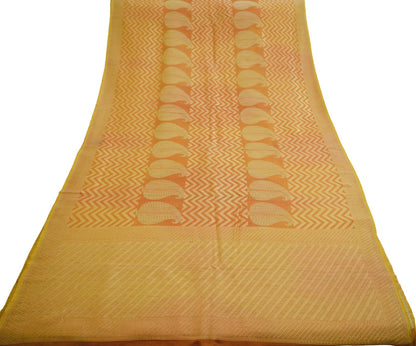 Indian Vintage Heavy Saree Saffron Hand Woven 100% Pure Silk Indian Sari Fabric 5Yard Silk Sari Ethnic Floral Ethnic