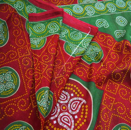 Indian Vintage Sari Red Pure Cotton Bandhani Printed Sarees Fabric 5yd Sewing Craft Fabric DressMaking Soft