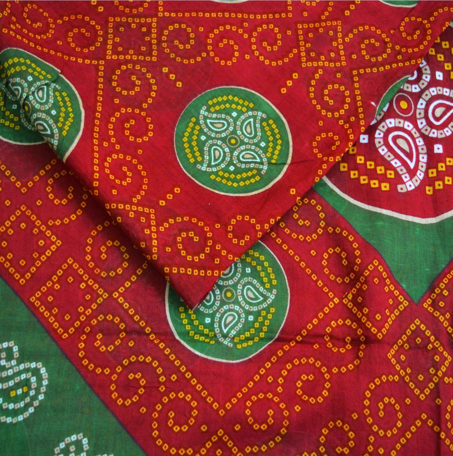 Indian Vintage Sari Red Pure Cotton Bandhani Printed Sarees Fabric 5yd Sewing Craft Fabric DressMaking Soft