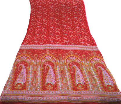 Indian Vintage Sari Red Pure Silk Printed Saree Fabric 6yard Sewing Craft Fabric DressMaking Soft Wrap Paisley