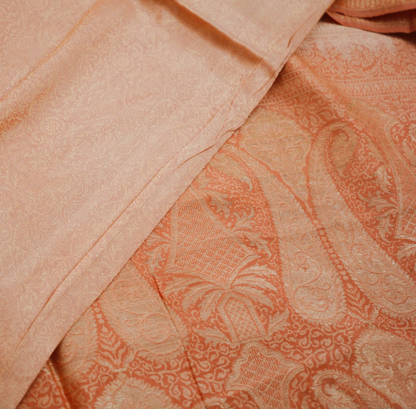 Indian Vintage Saree Peach & Orange Hand Woven 100% Pure Silk Indian Sari Fabric 5Yard Silk Sari Ethnic Floral