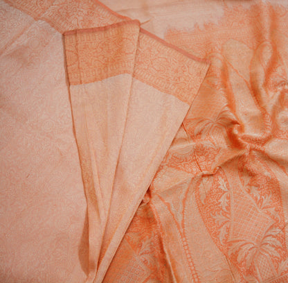 Indian Vintage Saree Peach & Orange Hand Woven 100% Pure Silk Indian Sari Fabric 5Yard Silk Sari Ethnic Floral