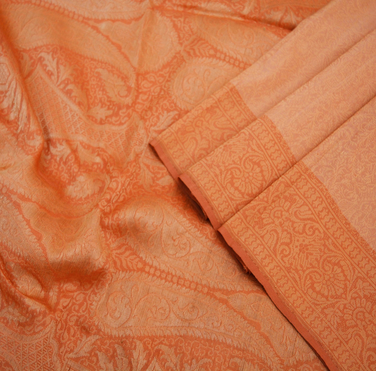 Indian Vintage Saree Peach & Orange Hand Woven 100% Pure Silk Indian Sari Fabric 5Yard Silk Sari Ethnic Floral