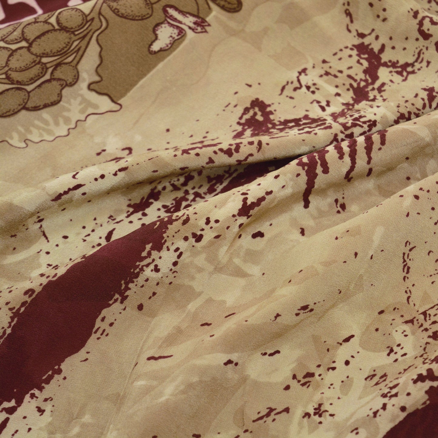 Indian Vintage Sari Brown & Maroon Pure Crepe Silk Printed Saree 5yard Sewing Abstract Soft Craft Fabric Wrap