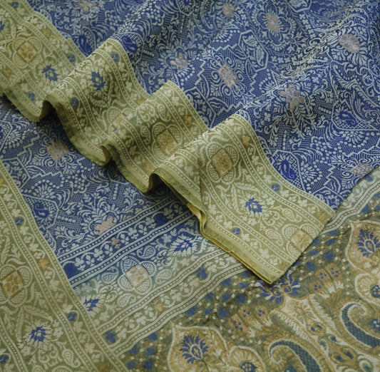 Indian Vintage Green  Saree Hand Woven 100% Pure Organza Silk Indian Sari Fabric 5Yard Silk Sari Ethnic Floral