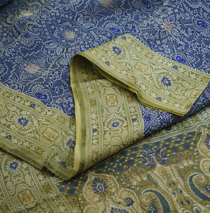 Indian Vintage Green  Saree Hand Woven 100% Pure Organza Silk Indian Sari Fabric 5Yard Silk Sari Ethnic Floral