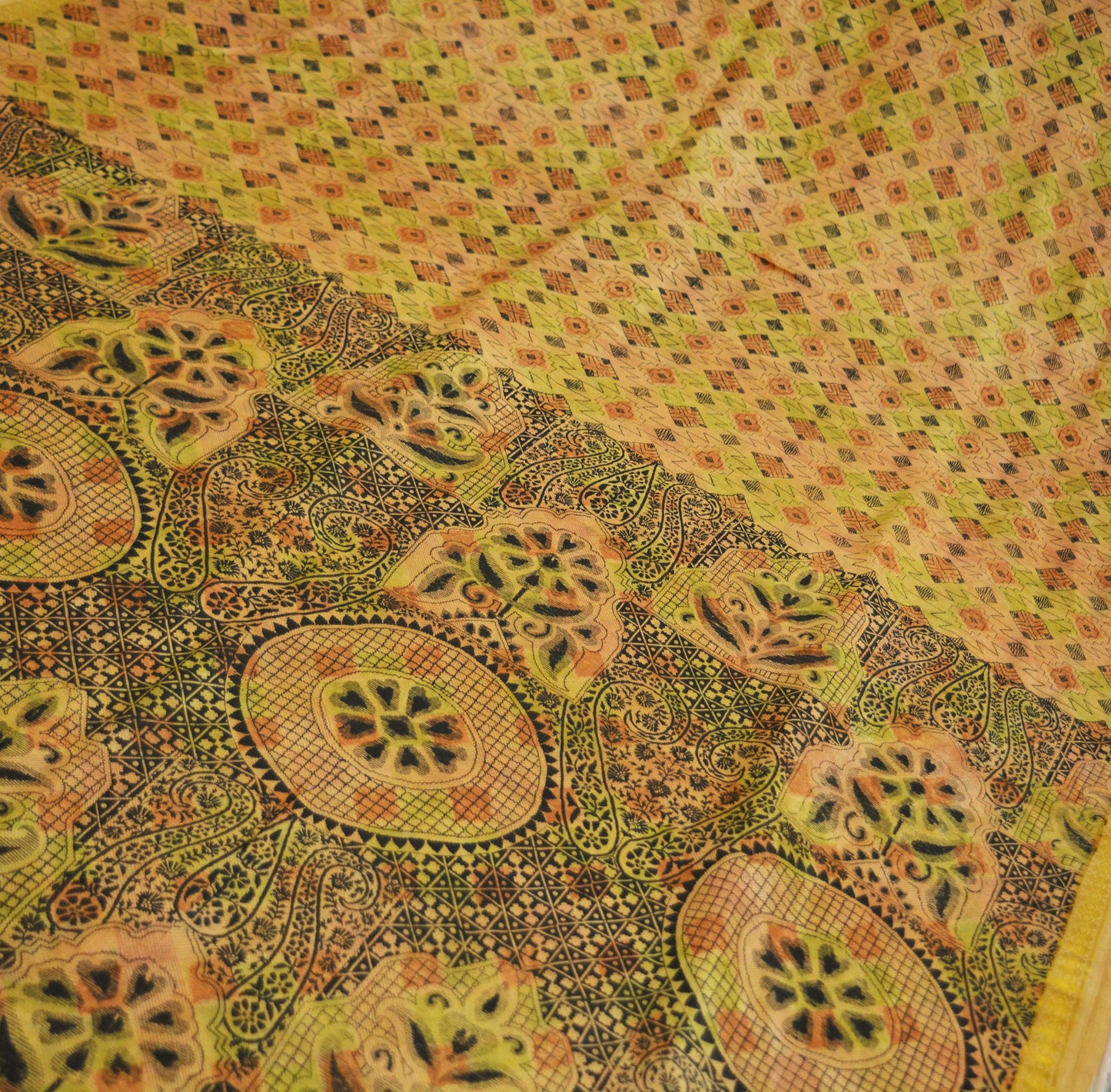 Indian Vintage Sari Beige Pure Silk Printed Saree Fabric 5yard Sewing Abstract Craft Fabric DressMaking Soft