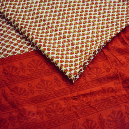 Vintage Sari Red & Beige 100% Pure Silk Printed Saree Fabric 5yard Sewing Soft Dress Designing for Crafting Paisley