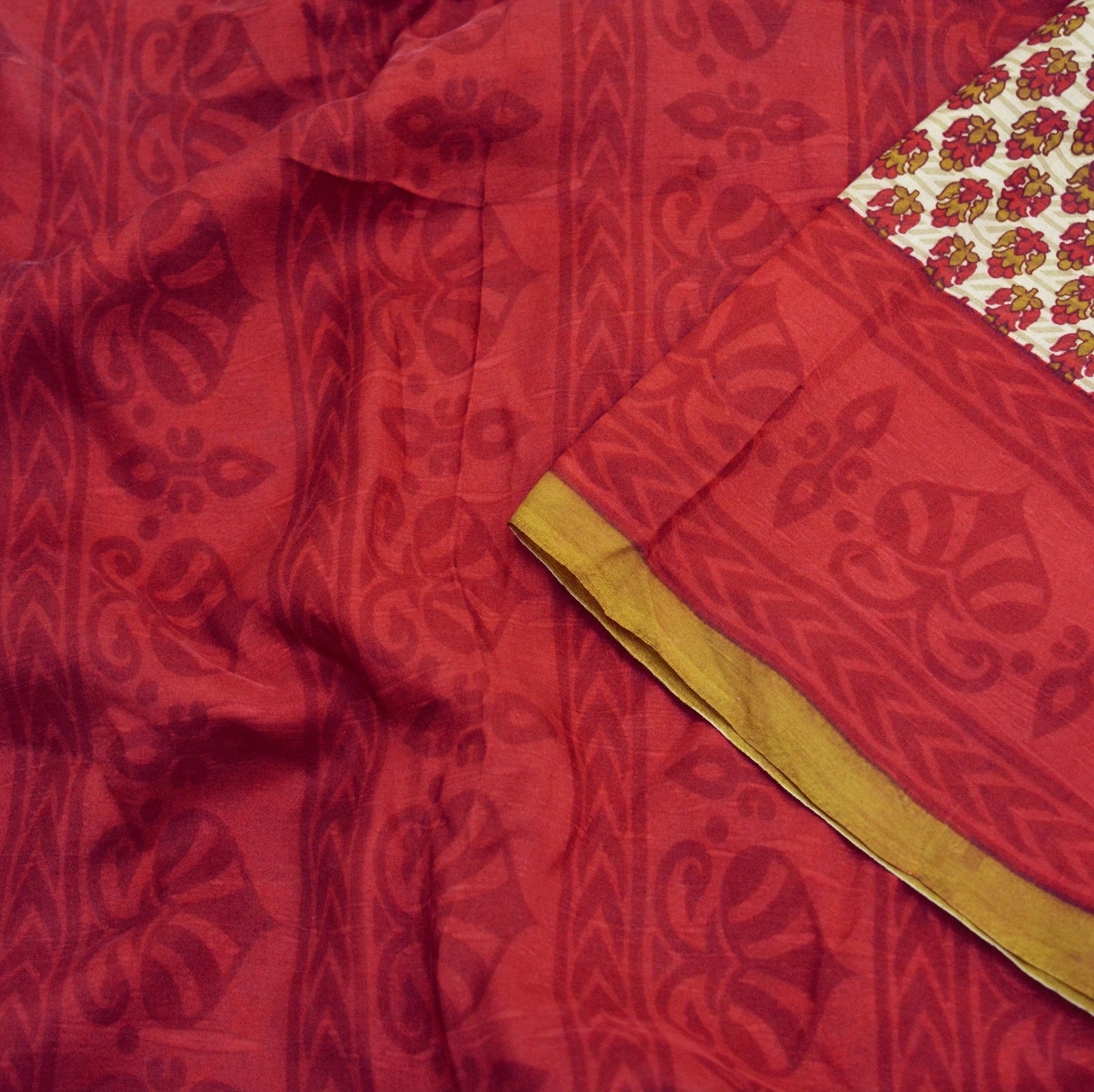 Vintage Sari Red & Beige 100% Pure Silk Printed Saree Fabric 5yard Sewing Soft Dress Designing for Crafting Paisley