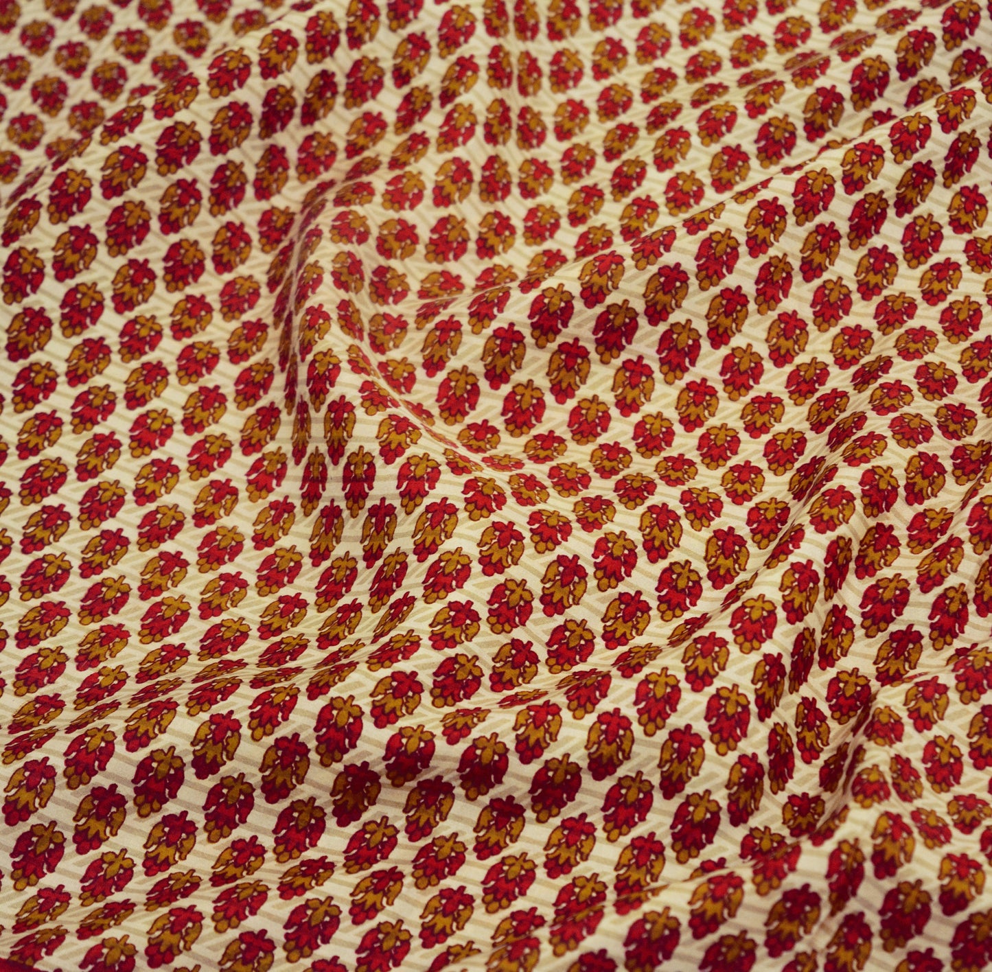 Vintage Sari Red & Beige 100% Pure Silk Printed Saree Fabric 5yard Sewing Soft Dress Designing for Crafting Paisley