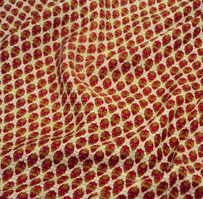 Vintage Sari Red & Beige 100% Pure Silk Printed Saree Fabric 5yard Sewing Soft Dress Designing for Crafting Paisley