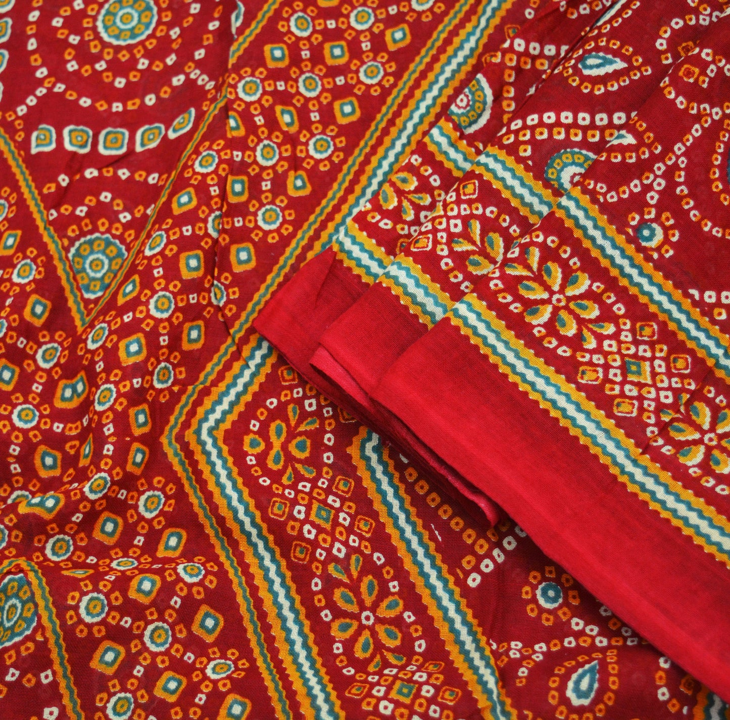 Indian Vintage Sari Red Pure Cotton Bandhani Printed Sarees Fabric 5yd Sewing Craft Fabric DressMaking Soft