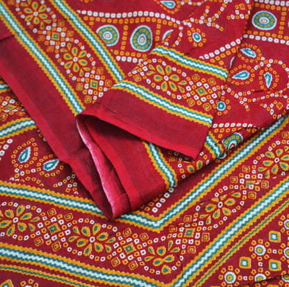 Indian Vintage Sari Red Pure Cotton Bandhani Printed Sarees Fabric 5yd Sewing Craft Fabric DressMaking Soft