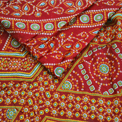 Indian Vintage Sari Red Pure Cotton Bandhani Printed Sarees Fabric 5yd Sewing Craft Fabric DressMaking Soft