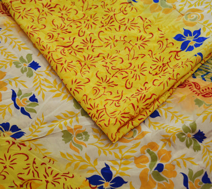 Indian Vintage Sari Mustard Pure Crepe Silk Printed Saree 5yard Sewing Floral Soft Craft Fabric Wrap