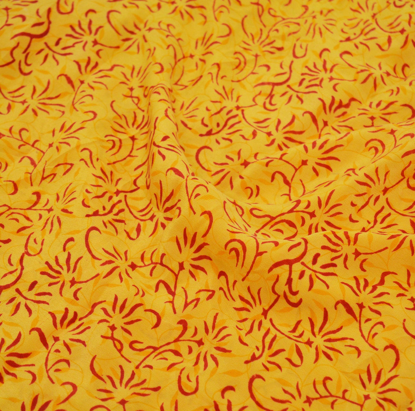 Indian Vintage Sari Mustard Pure Crepe Silk Printed Saree 5yard Sewing Floral Soft Craft Fabric Wrap