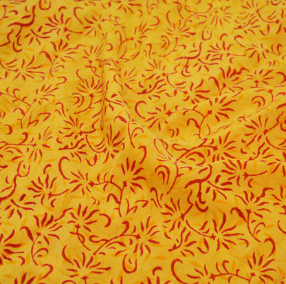 Indian Vintage Sari Mustard Pure Crepe Silk Printed Saree 5yard Sewing Floral Soft Craft Fabric Wrap