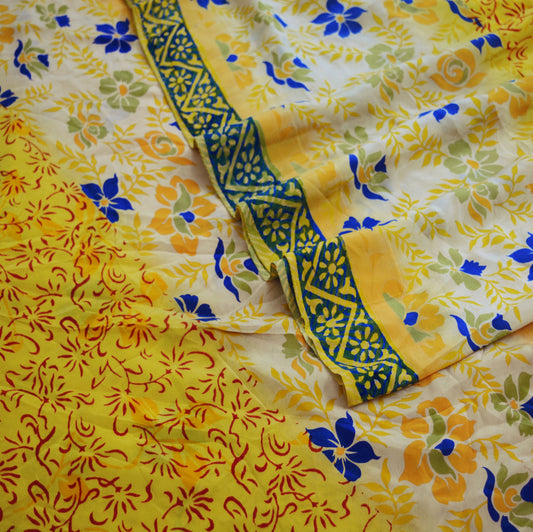 Indian Vintage Sari Mustard Pure Crepe Silk Printed Saree 5yard Sewing Floral Soft Craft Fabric Wrap