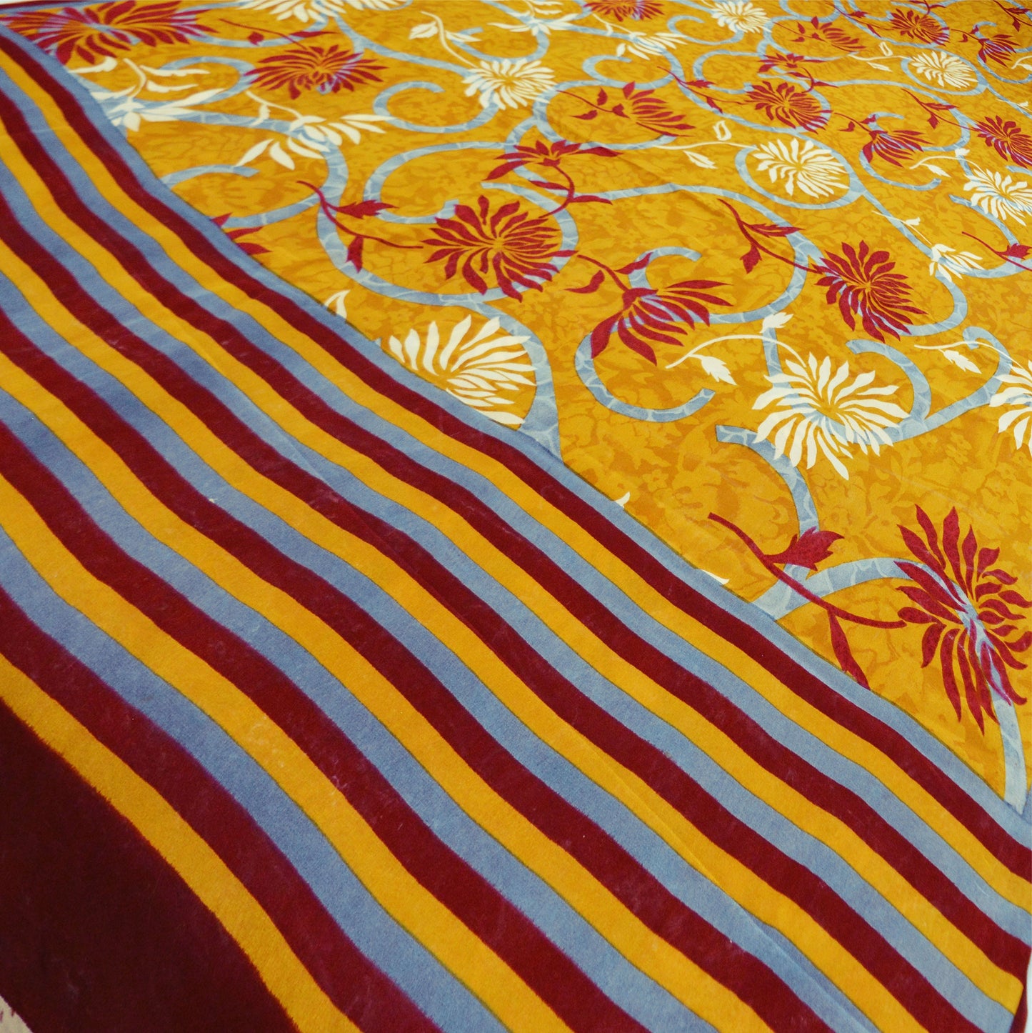 Indian Vintage Sari Mustard Pure Crepe Silk Printed Saree 5yard Sewing Floral Soft Craft Fabric Wrap