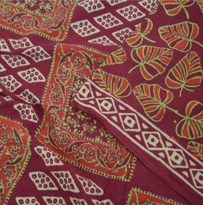 Indian Vintage Sari Peach Hand Block Print Pure Cotton Saree Soft Floral 5Yd Sarong Wrap Boho Fabric Kimono Soft