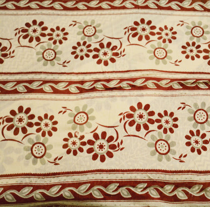 Indian Vintage Sari Maroon & Beige Printed 100% Pure Cotton Saree Craft Soft Fabric 5Yard Sewing Sarong Wrap Floral