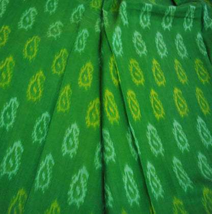 Indian Vintage Greenn Pure Silk Hand Woven Ikat Saree Indian Sari Craft Fabric 5Yard Zari Ethnic Premium Saree