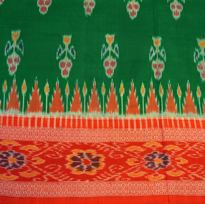 Vintage Red & Green Hand woven Sambalpuri Ikat Saree Pure Silk Indian Sari Fabric 5Yd Ethnic Chackra Border Indian Sari