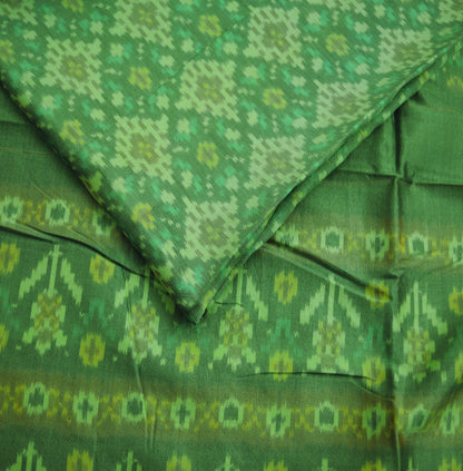 Indian Vintage Green Pure Silk Hand Woven Ikat Saree Indian Sari Fabric 5Yard Craft Ethnic Premium Saree