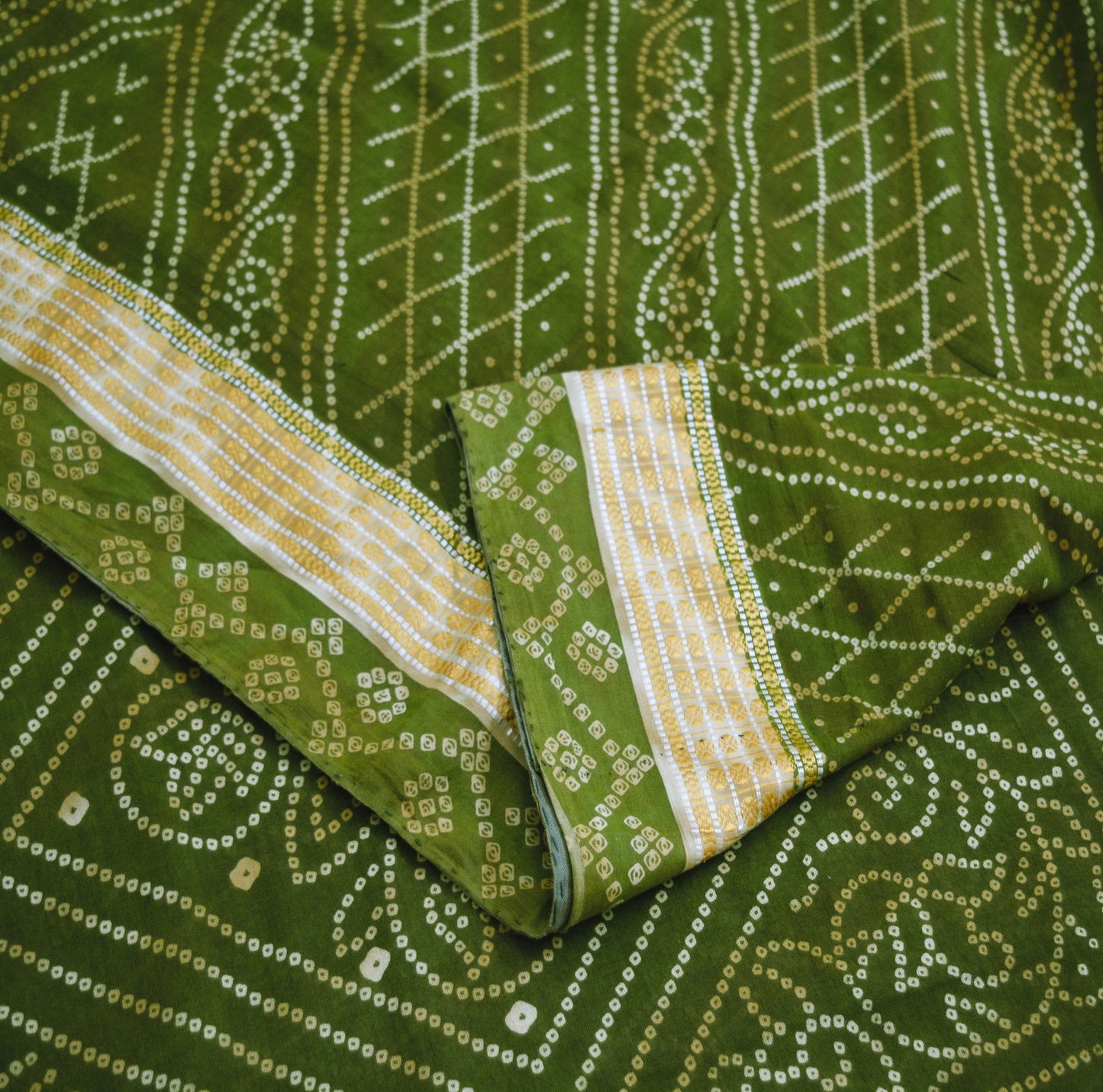 Indian Vintage Sari Green Pure Cotton Bandhani Printed Sarees 5yd Sewing Craft Fabric DressMaking Soft