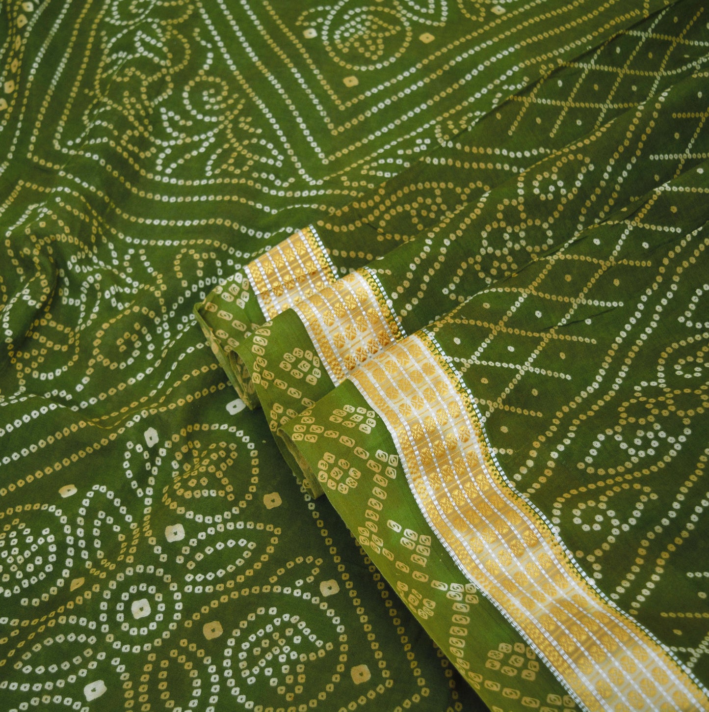 Indian Vintage Sari Green Pure Cotton Bandhani Printed Sarees 5yd Sewing Craft Fabric DressMaking Soft