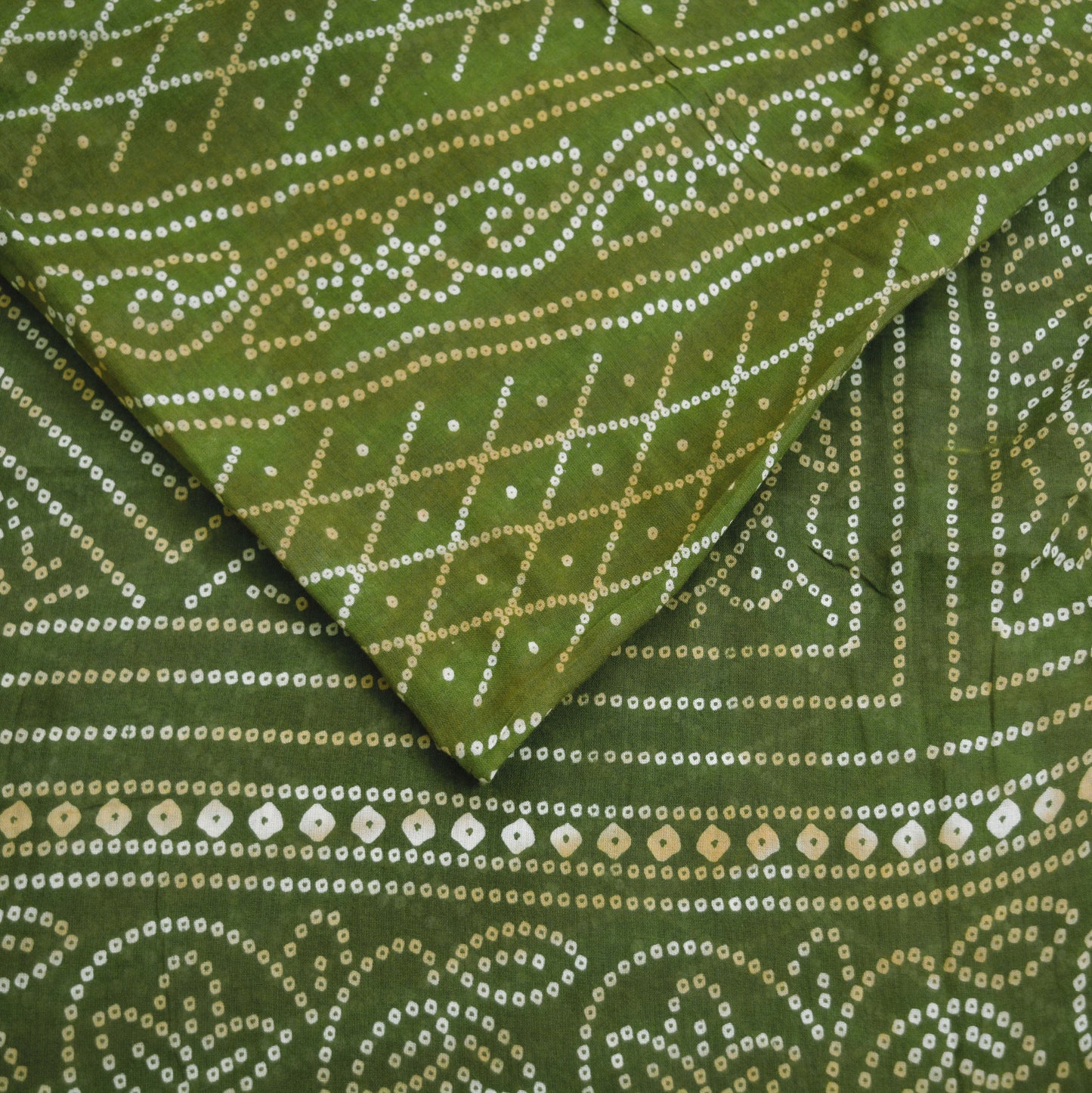 Indian Vintage Sari Green Pure Cotton Bandhani Printed Sarees 5yd Sewing Craft Fabric DressMaking Soft