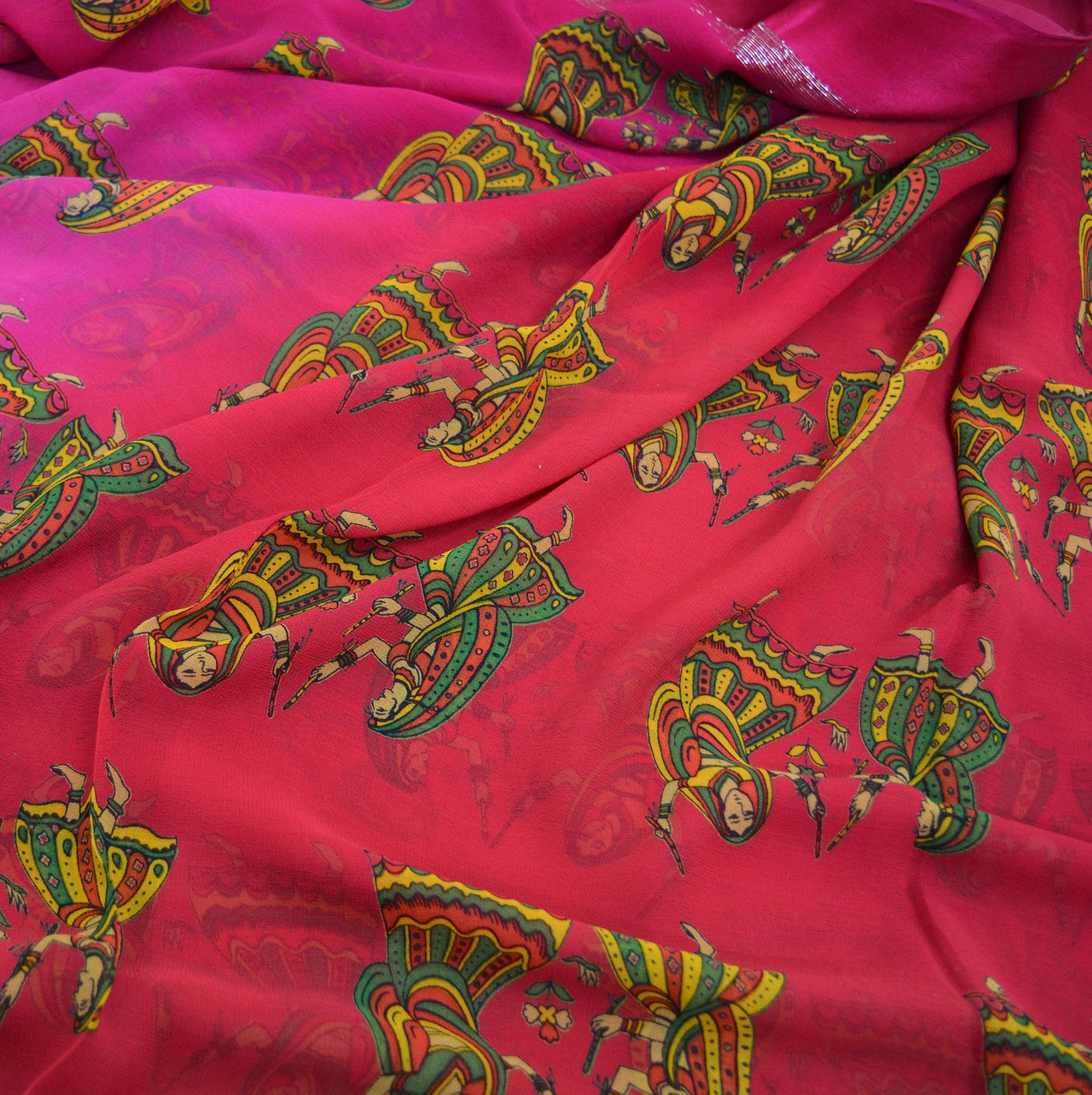 Indian Vintage Sari Red & Pink Blend Georgette Printed Saree Sewing 5yard Soft Craft Floral Design Wrap Boho