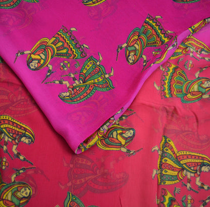 Indian Vintage Sari Red & Pink Blend Georgette Printed Saree Sewing 5yard Soft Craft Floral Design Wrap Boho