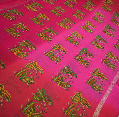 Indian Vintage Sari Red & Pink Blend Georgette Printed Saree Sewing 5yard Soft Craft Floral Design Wrap Boho