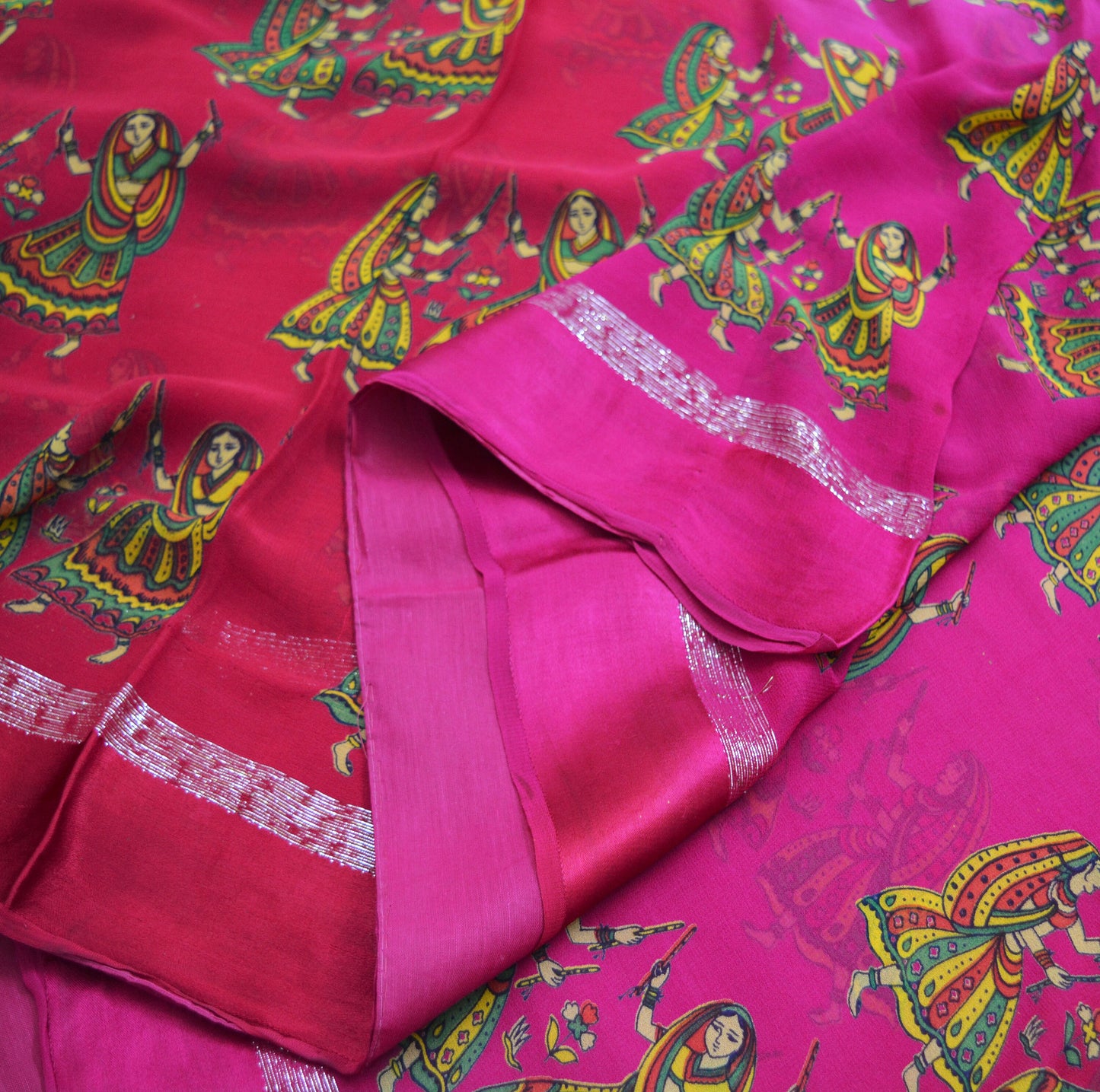 Indian Vintage Sari Red & Pink Blend Georgette Printed Saree Sewing 5yard Soft Craft Floral Design Wrap Boho