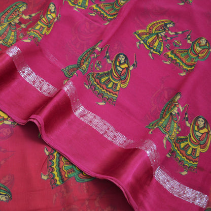 Indian Vintage Sari Red & Pink Blend Georgette Printed Saree Sewing 5yard Soft Craft Floral Design Wrap Boho