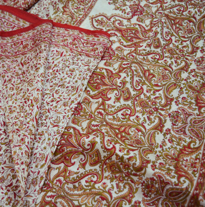 Indian Vintage Sari Off-White 100% Pure Silk Block Printed Saree Fabric 5yard Sewing Craft DressMaking Paisley