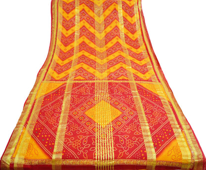 Indian Vintage Sari Red Pure Cotton Bandhani Printed Sarees 5yd Sewing Craft Fabric DressMaking Soft