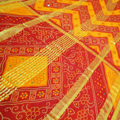 Indian Vintage Sari Red Pure Cotton Bandhani Printed Sarees 5yd Sewing Craft Fabric DressMaking Soft