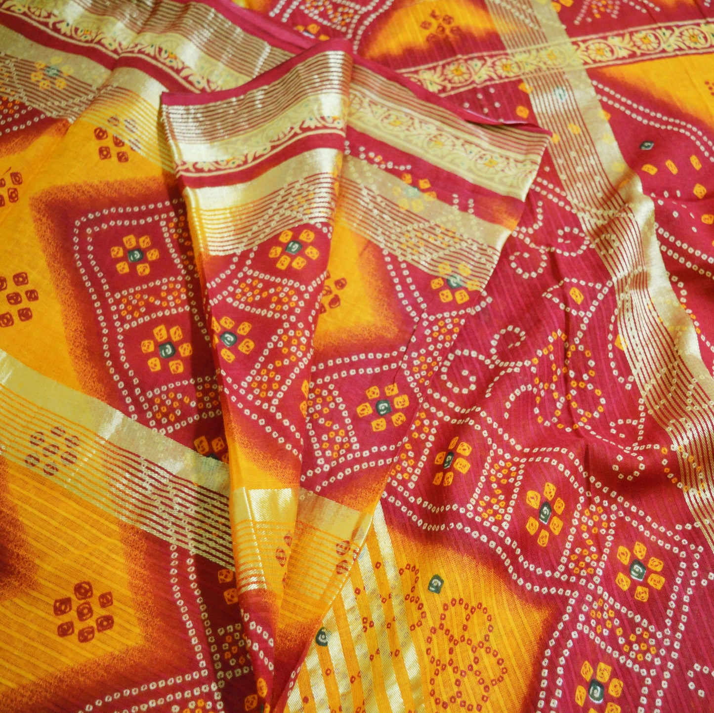 Indian Vintage Sari Red Pure Cotton Bandhani Printed Sarees 5yd Sewing Craft Fabric DressMaking Soft