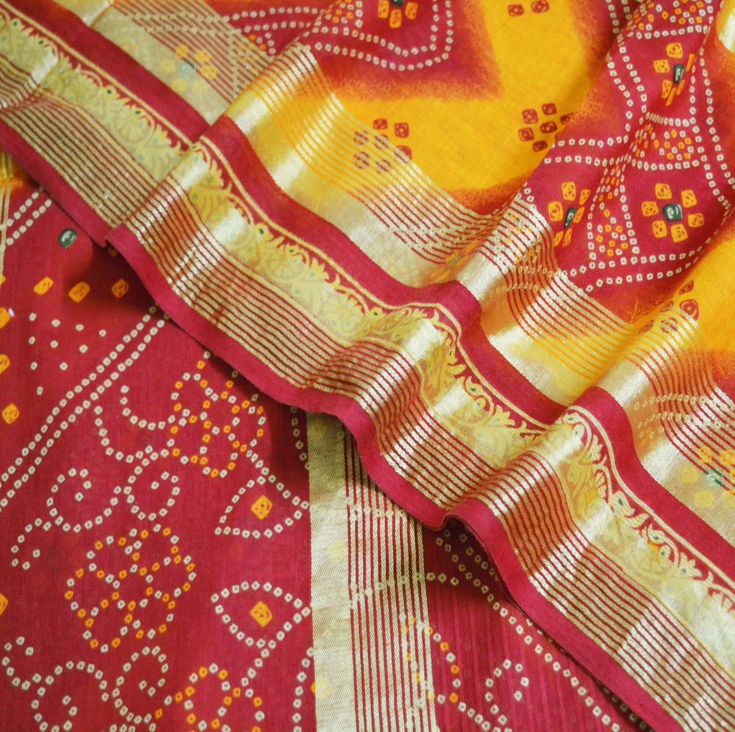 Indian Vintage Sari Red Pure Cotton Bandhani Printed Sarees 5yd Sewing Craft Fabric DressMaking Soft