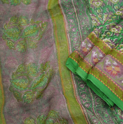 Women Vintage Sari Green Pure Chiffon Silk Printed Saree Craft Fabric Sewing 5Yard Soft Light Sari Dress Making