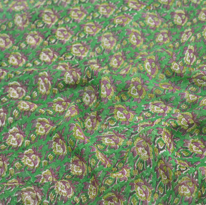 Women Vintage Sari Green Pure Chiffon Silk Printed Saree Craft Fabric Sewing 5Yard Soft Light Sari Dress Making