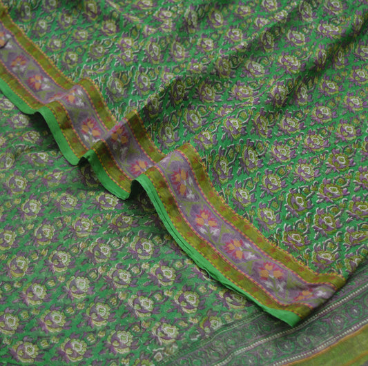 Women Vintage Sari Green Pure Chiffon Silk Printed Saree Craft Fabric Sewing 5Yard Soft Light Sari Dress Making