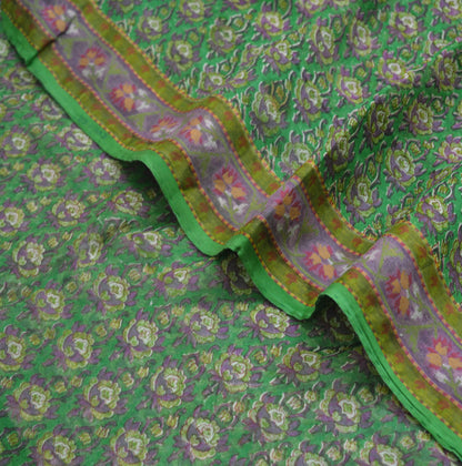 Women Vintage Sari Green Pure Chiffon Silk Printed Saree Craft Fabric Sewing 5Yard Soft Light Sari Dress Making