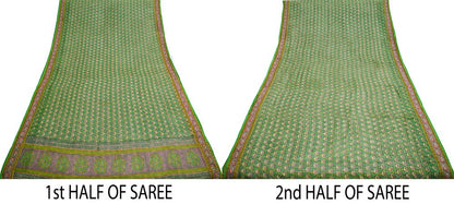Women Vintage Sari Green Pure Chiffon Silk Printed Saree Craft Fabric Sewing 5Yard Soft Light Sari Dress Making
