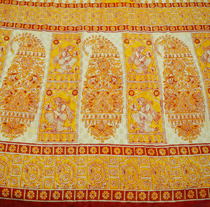 Indian Vintage Sari Maroon & Ivory Printed Pure Cotton Saree Craft Soft Fabric 5Yard Sewing Sarong Wrap Boho Paisley