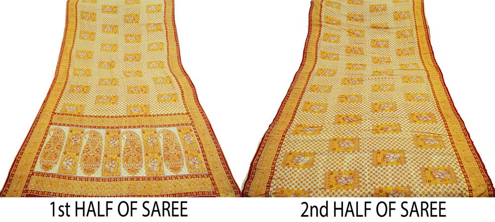 Indian Vintage Sari Maroon & Ivory Printed Pure Cotton Saree Craft Soft Fabric 5Yard Sewing Sarong Wrap Boho Paisley